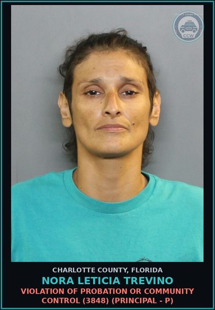 CCW arrest card for NORA LETICIA TREVINO in Charlotte County: Violation of probation or community control (3848) (Principal - P)
