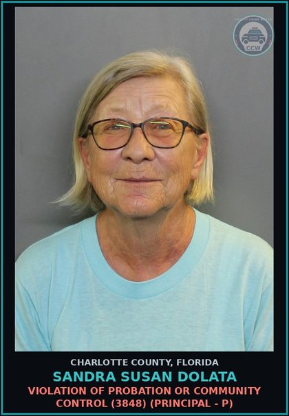 CCW arrest card for SANDRA SUSAN DOLATA in Charlotte County: Violation of probation or community control (3848) (Principal - P)