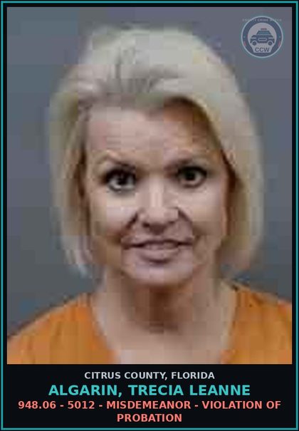 CCW arrest card for ALGARIN, TRECIA LEANNE in Citrus County: 948.06 - 5012 - MISDEMEANOR - VIOLATION OF PROBATION