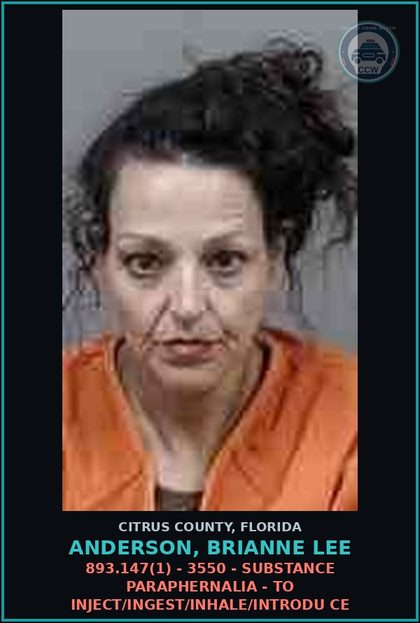 CCW arrest card for ANDERSON, BRIANNE LEE in Citrus County: 893.147(1) - 3550 - DRUG PARAPHERNALIA - TO INJECT/INGEST/INHALE/INTRODU CE