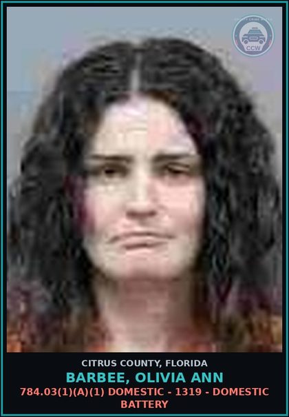 CCW arrest card for BARBEE, OLIVIA ANN in Citrus County: 784.03(1)(A)(1) DOMESTIC - 1319 - DOMESTIC BATTERY