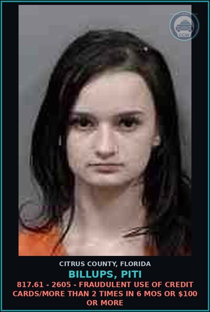 CCW arrest card for Billups, Piti in Citrus County: 812.014(2)(F) - 2399 - PETIT THEFT ($100 OR MORE BUT LESS THAN $750)