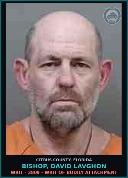 CCW arrest card for BISHOP, DAVID LAVGHON in Citrus County: WRIT - 3809 - WRIT OF BODILY ATTACHMENT