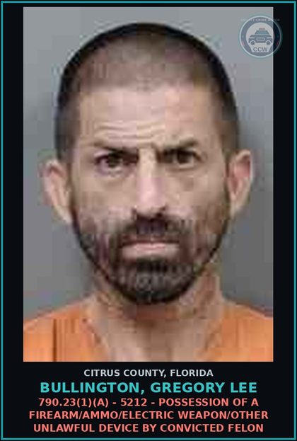 CCW arrest card for BULLINGTON, GREGORY LEE in Citrus County: 893.147(1) - 3550 - DRUG PARAPHERNALIA - TO INJECT/INGEST/INHALE/INTRODU CE