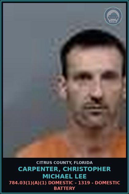 CCW arrest card for CARPENTER, CHRISTOPHER MICHAEL LEE in Citrus County: 784.03(1)(A)(1) DOMESTIC - 1319 - DOMESTIC BATTERY