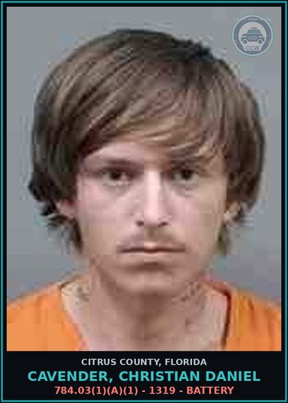 CCW arrest card for CAVENDER, CHRISTIAN DANIEL in Citrus County: 784.03(1)(A)(1) - 1319 - BATTERY