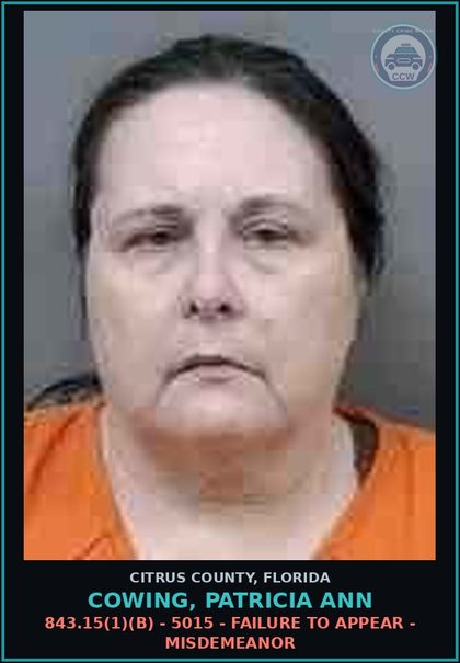 CCW arrest card for COWING, PATRICIA ANN in Citrus County: 843.15(1)(B) - 5015 - FAILURE TO APPEAR - MISDEMEANOR