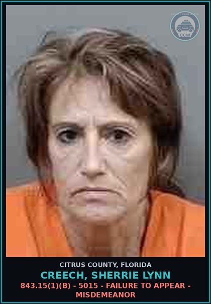 CCW arrest card for Creech, Sherrie Lynn in Citrus County: 843.15(1)(B) - 5015 - FAILURE TO APPEAR - MISDEMEANOR