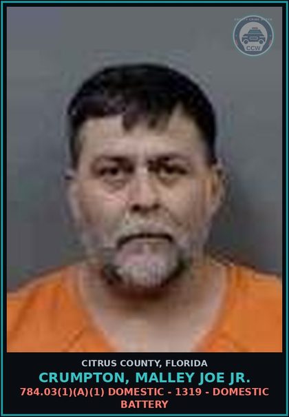 CCW arrest card for CRUMPTON, MALLEY JOE Jr. in Citrus County: 784.03(1)(A)(1) DOMESTIC - 1319 - DOMESTIC BATTERY