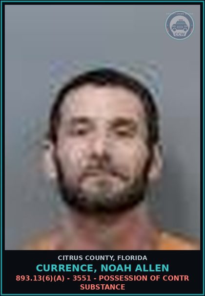 CCW arrest card for CURRENCE, NOAH ALLEN in Citrus County: 893.147(1) - 3550 - DRUG PARAPHERNALIA - TO INJECT/INGEST/INHALE/INTRODU CE
