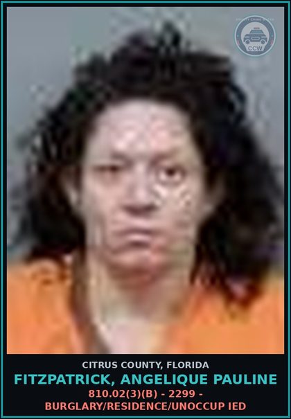 CCW arrest card for FITZPATRICK, ANGELIQUE PAULINE in Citrus County: 810.02(3)(B) - 2299 - BURGLARY/RESIDENCE/UNOCCUP IED