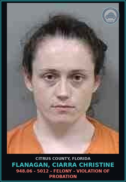 CCW arrest card for FLANAGAN, CIARRA CHRISTINE in Citrus County: 948.06 - 5012 - FELONY - VIOLATION OF PROBATION