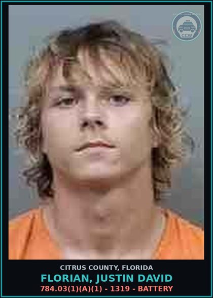 CCW arrest card for FLORIAN, JUSTIN DAVID in Citrus County: 784.03(1)(A)(1) - 1319 - BATTERY