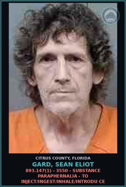 CCW arrest card for GARD, SEAN ELIOT in Citrus County: 893.147(1) - 3550 - DRUG PARAPHERNALIA - TO INJECT/INGEST/INHALE/INTRODU CE