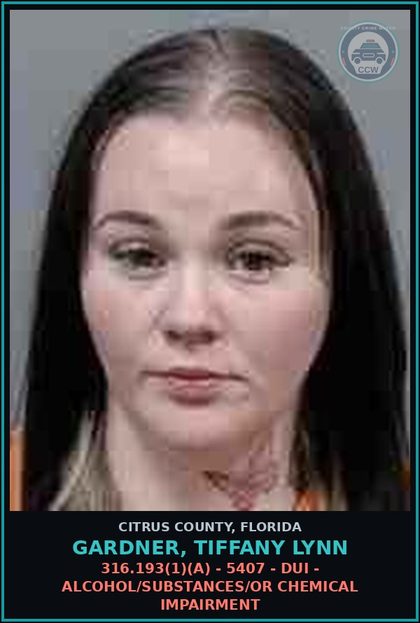 CCW arrest card for Gardner, Tiffany Lynn in Citrus County: 316.193(1)(A) - 5407 - DUI - ALCOHOL/DRUGS/OR CHEMICAL IMPAIRMENT