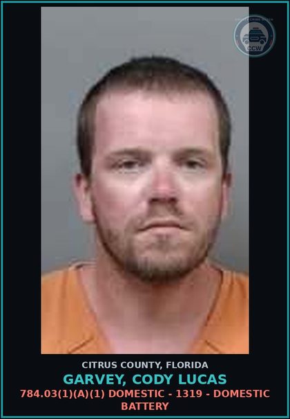CCW arrest card for GARVEY, CODY LUCAS in Citrus County: 784.03(1)(A)(1) DOMESTIC - 1319 - DOMESTIC BATTERY