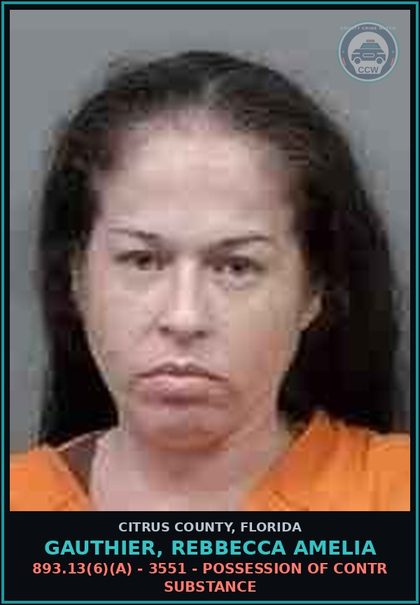 CCW arrest card for Gauthier, Rebbecca Amelia in Citrus County: 893.13(6)(A) - 3551 - POSSESSION OF contr substance