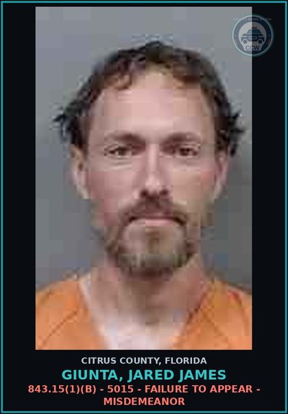 CCW arrest card for GIUNTA, JARED JAMES in Citrus County: 843.15(1)(B) - 5015 - FAILURE TO APPEAR - MISDEMEANOR