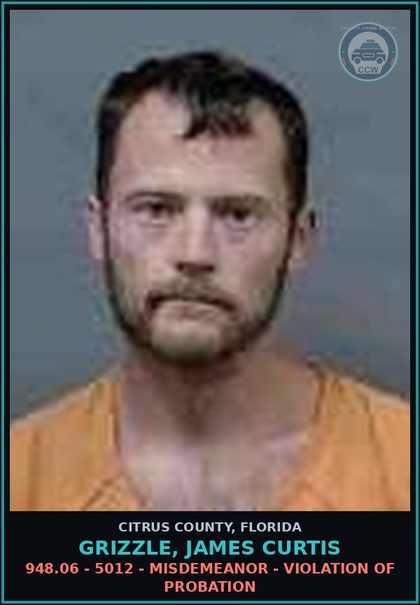 CCW arrest card for GRIZZLE, JAMES CURTIS in Citrus County: 948.06 - 5012 - MISDEMEANOR - VIOLATION OF PROBATION
