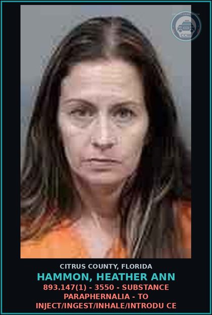 CCW arrest card for HAMMON, HEATHER ANN in Citrus County: 893.147(1) - 3550 - DRUG PARAPHERNALIA - TO INJECT/INGEST/INHALE/INTRODU CE