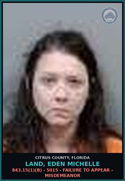CCW arrest card for LAND, EDEN MICHELLE in Citrus County: 843.15(1)(B) - 5015 - FAILURE TO APPEAR - MISDEMEANOR