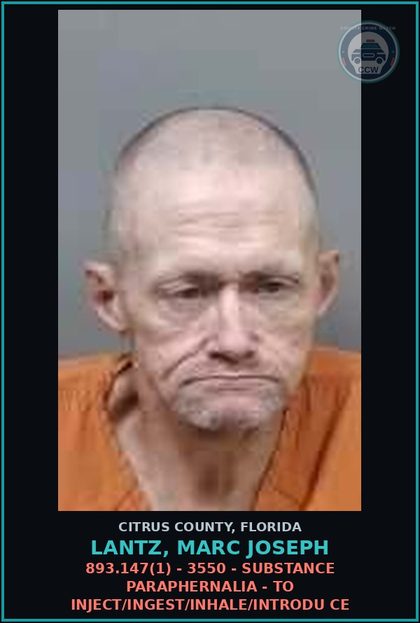CCW arrest card for Lantz, Marc Joseph in Citrus County: 893.147(1) - 3550 - DRUG PARAPHERNALIA - TO INJECT/INGEST/INHALE/INTRODU CE