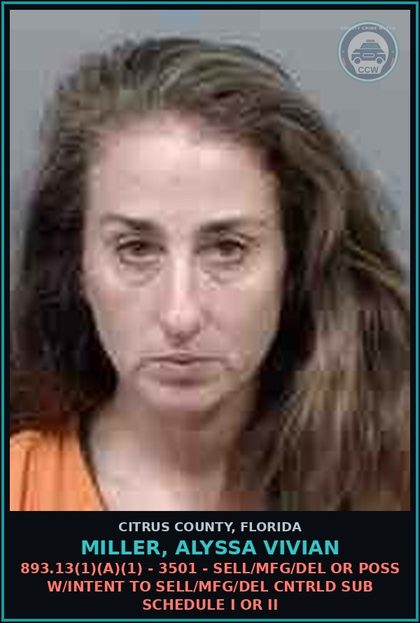 CCW arrest card for MILLER, ALYSSA VIVIAN in Citrus County: 893.13(1)(A)(1) - 3501 - SELL/MFG/DEL OR POSS W/INTENT TO SELL/MFG/DEL CNTRLD SUB SCHEDULE I OR II