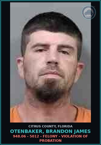 CCW arrest card for OTENBAKER, BRANDON JAMES in Citrus County: 948.06 - 5012 - FELONY - VIOLATION OF PROBATION