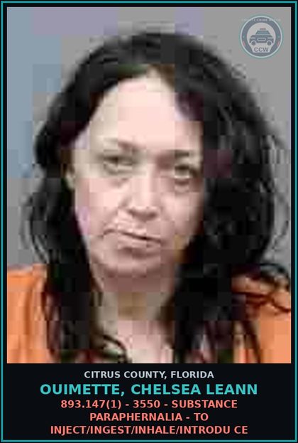 CCW arrest card for OUIMETTE, CHELSEA LEANN in Citrus County: 893.147(1) - 3550 - DRUG PARAPHERNALIA - TO INJECT/INGEST/INHALE/INTRODU CE