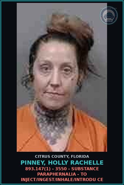 CCW arrest card for PINNEY, HOLLY RACHELLE in Citrus County: 893.147(1) - 3550 - DRUG PARAPHERNALIA - TO INJECT/INGEST/INHALE/INTRODU CE
