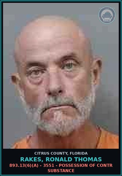 CCW arrest card for RAKES, RONALD THOMAS in Citrus County: 893.13(6)(A) - 3551 - POSSESSION OF contr substance