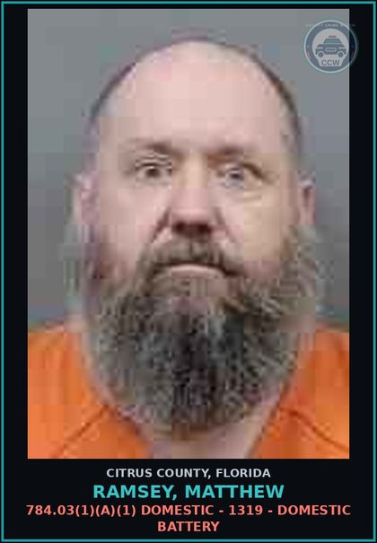 CCW arrest card for Ramsey, Matthew in Citrus County: 784.03(1)(A)(1) DOMESTIC - 1319 - DOMESTIC BATTERY