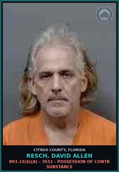 CCW arrest card for RESCH, DAVID ALLEN in Citrus County: 893.147(1) - 3550 - DRUG PARAPHERNALIA - TO INJECT/INGEST/INHALE/INTRODU CE
