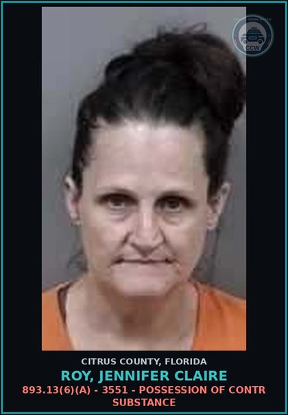 CCW arrest card for ROY, JENNIFER CLAIRE in Citrus County: 893.13(6)(A) - 3551 - POSSESSION OF contr substance