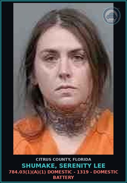 CCW arrest card for Shumake, Serenity Lee in Citrus County: 784.03(1)(A)(1) DOMESTIC - 1319 - DOMESTIC BATTERY