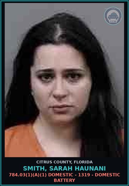 CCW arrest card for Smith, Sarah Haunani in Citrus County: 784.03(1)(A)(1) DOMESTIC - 1319 - DOMESTIC BATTERY