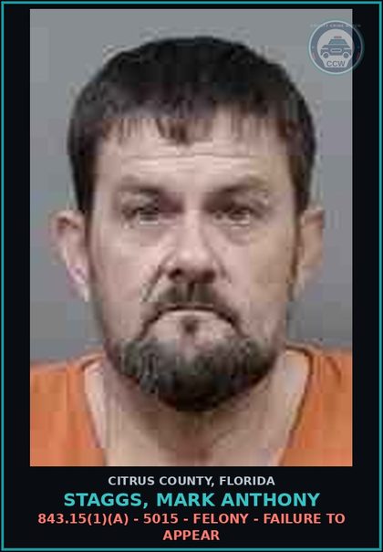 CCW arrest card for STAGGS, MARK ANTHONY in Citrus County: 843.15(1)(A) - 5015 - FELONY - FAILURE TO APPEAR