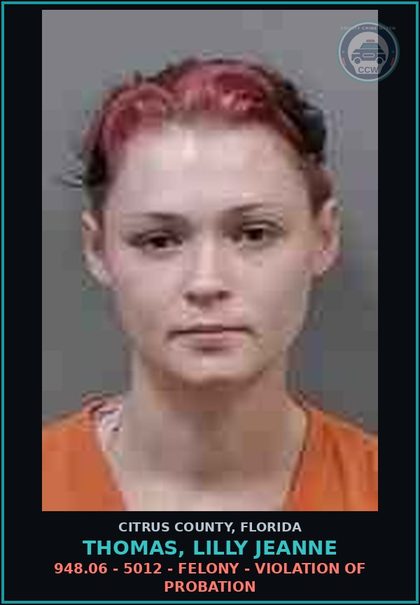 CCW arrest card for THOMAS, LILLY JEANNE in Citrus County: 948.06 - 5012 - FELONY - VIOLATION OF PROBATION