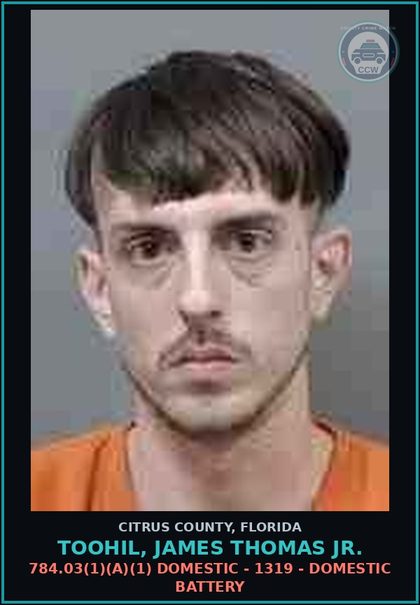 CCW arrest card for Toohil, James Thomas Jr. in Citrus County: 784.03(1)(A)(1) DOMESTIC - 1319 - DOMESTIC BATTERY
