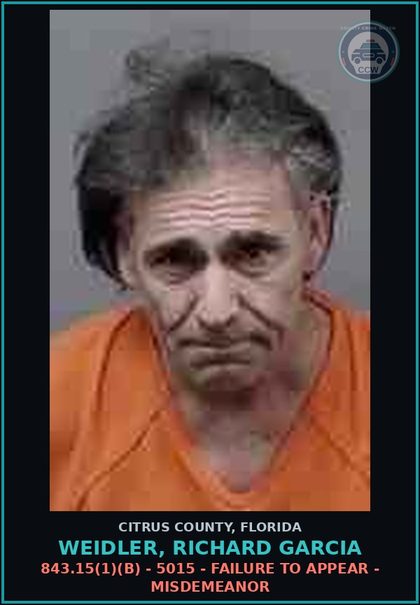 CCW arrest card for WEIDLER, RICHARD GARCIA in Citrus County: 843.15(1)(B) - 5015 - FAILURE TO APPEAR - MISDEMEANOR