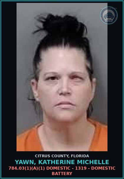 CCW arrest card for YAWN, KATHERINE MICHELLE in Citrus County: 784.03(1)(A)(1) DOMESTIC - 1319 - DOMESTIC BATTERY