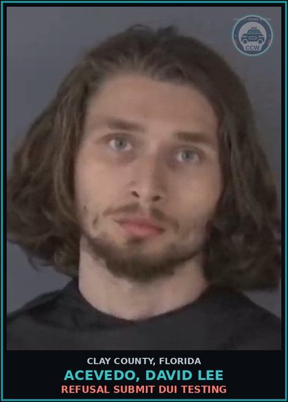 CCW arrest card for ACEVEDO, DAVID LEE in Clay County: DRIVE UNDER INFLUENCE ALCOHOL OR DRUGS