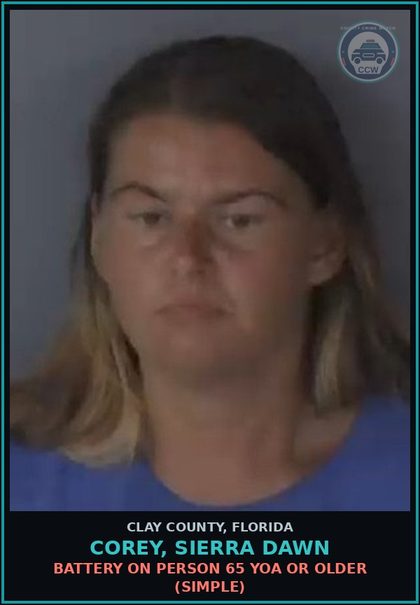CCW arrest card for COREY, SIERRA DAWN in Clay County: BATTERY ON PERSON 65 YOA OR OLDER (SIMPLE)