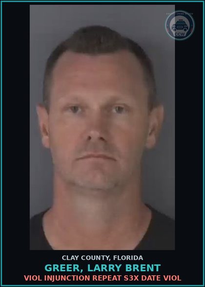 CCW arrest card for GREER, LARRY BRENT in Clay County: VIOL INJUNCTION REPEAT s3x DATE VIOL