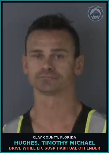 CCW arrest card for HUGHES, TIMOTHY MICHAEL in Clay County: DRIVE WHILE LIC SUSP HABITUAL OFFENDER