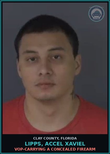 CCW arrest card for LIPPS, ACCEL XAVIEL in Clay County: VOP-CARRYING A CONCEALED FIREARM
