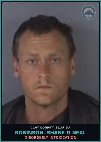 CCW arrest card for ROBINSON, SHANE O NEAL in Clay County: DISORDERLY INTOXICATION