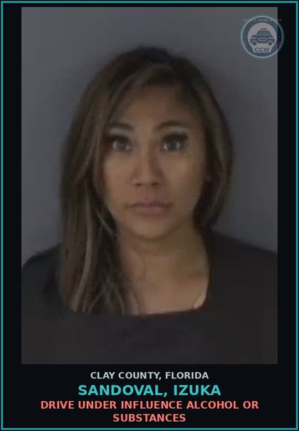 CCW arrest card for SANDOVAL, IZUKA in Clay County: DRIVE UNDER INFLUENCE ALCOHOL OR DRUGS