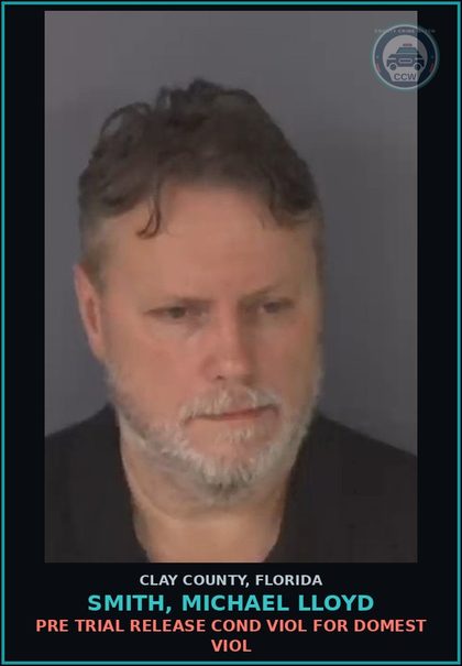 CCW arrest card for SMITH, MICHAEL LLOYD in Clay County: PRE TRIAL RELEASE COND VIOL FOR DOMEST VIOL