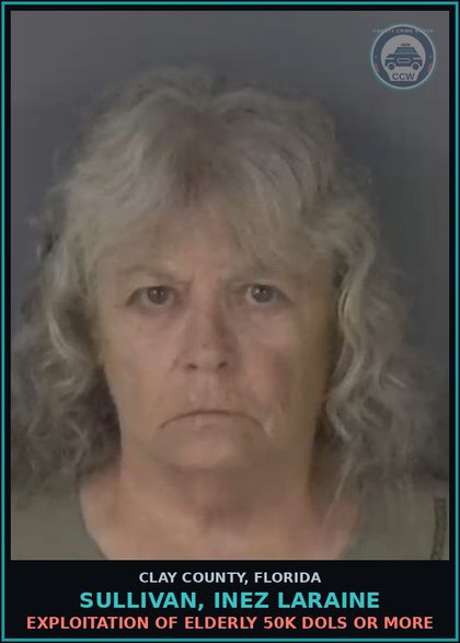 CCW arrest card for SULLIVAN, INEZ LARAINE in Clay County: EXPLOITATION OF ELDERLY 50K DOLS OR MORE
